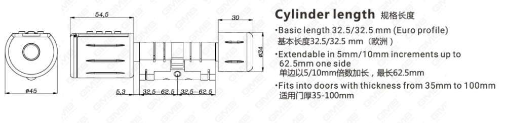 Hohe Sicherheit mit mehreren Auflockern von IP66 Fingerabdruckkennwort KEYLESS WiFI Digital einstellbares Modular Profil Tuya/TT App Smart Electronic Door Lock Zylinder (5D01)